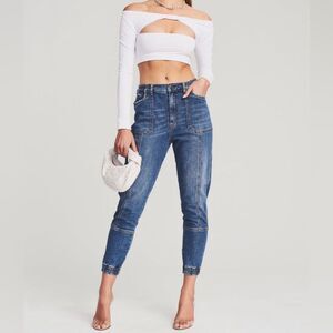 NEW Retrofête Carter Pant Jeans in Dark Bluejay‎ Size 25 High Rise Barrel Jogger